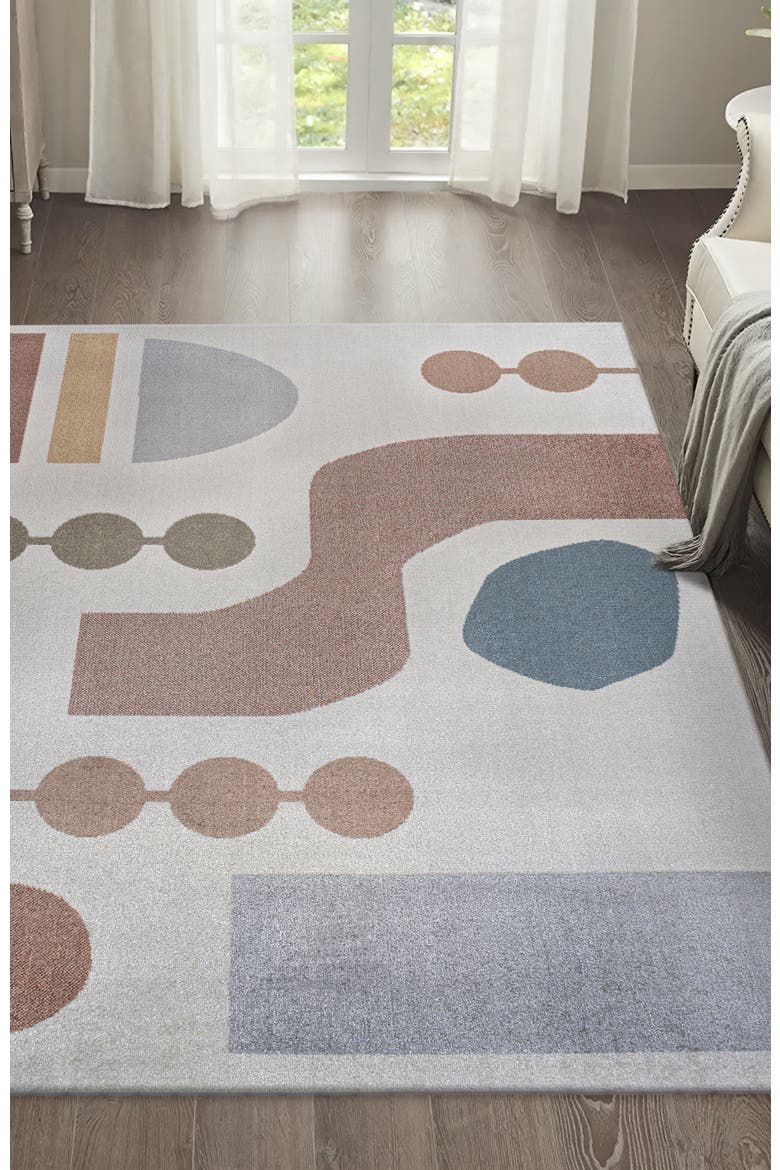Riley Abstract Coastal Contemporary Machine-Washable Area Rug, Alternate, color, Cream/Multi
