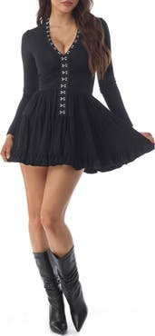 Sky Hook & Eye Long Sleeve Fit & Flare Minidress