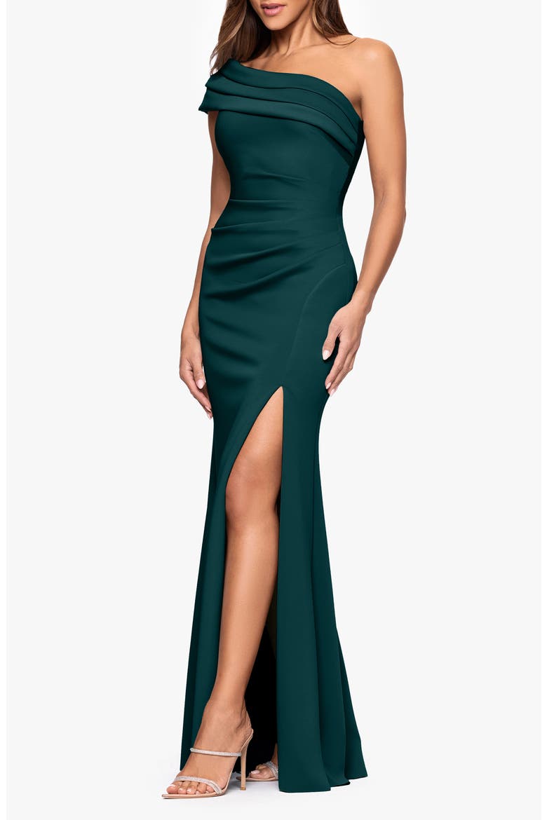 One-Shoulder Knit Gown, Alternate, color, HUNTER