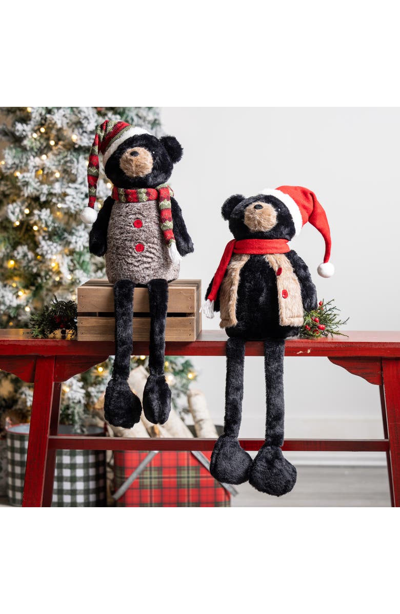 Transpac Plush Black Bear Shelf Sitter Set of 2 Decorative Figurines, Alternate, color, Black