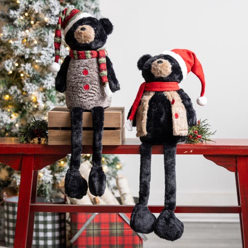 Transpac Plush Black Bear Shelf Sitter Set Of 2 Decorative Figurines In Multi