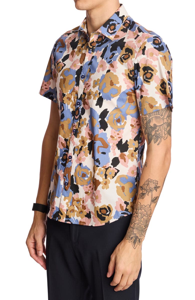 PAISLEY & GRAY Sawyer Trim Fit Floral Short Sleeve Button-Up Shirt, Alternate, color, Blue Pink Brown