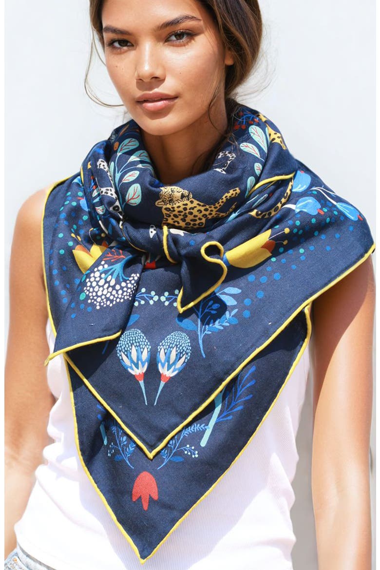 Double Sided Wool Silk Shawl Of Amazon Rainforest Journey in Blue, Alternate, color, Blue