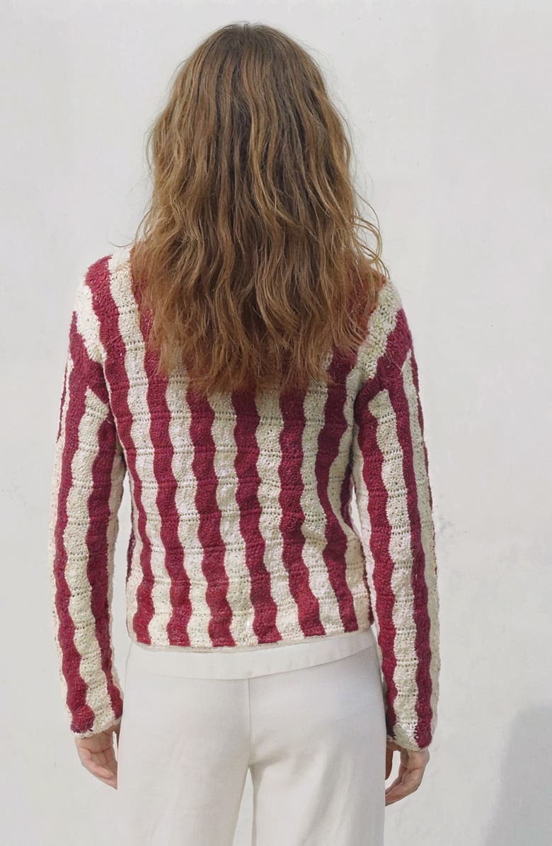 MANGO TEEN <p>Kids' Openwork Knit Striped Sweater</p>, Alternate, color, Maroon