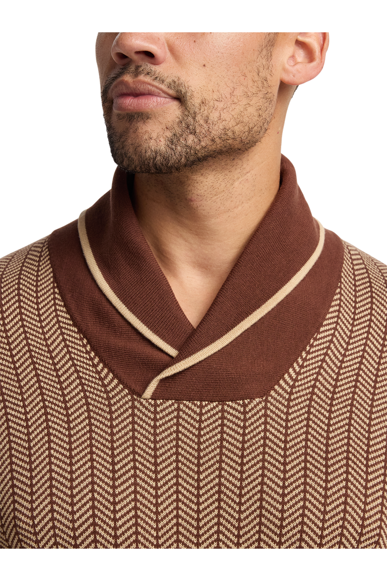 Cotton Shawl Collar Pull Over Sweater, Alternate, color, Ivory/Brown