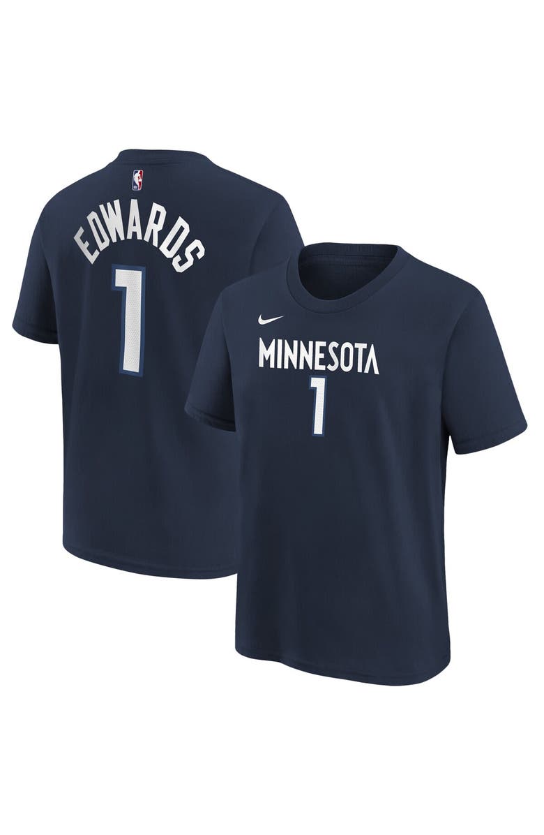 Nike Youth Anthony Edwards Navy Minnesota Timberwolves Icon Name & Number T-Shirt, Main, color, Navy