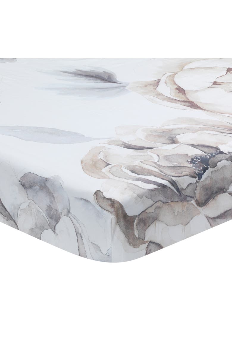 Signature Watercolor Floral Organic Cotton Fitted Crib Sheet, Alternate, color, White Multi