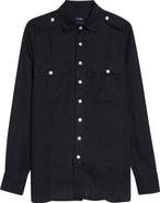 Drake's Pintuck Epaulet Linen Button-Up Shirt
