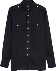 Drake's Pintuck Epaulet Linen Button-Up Shirt