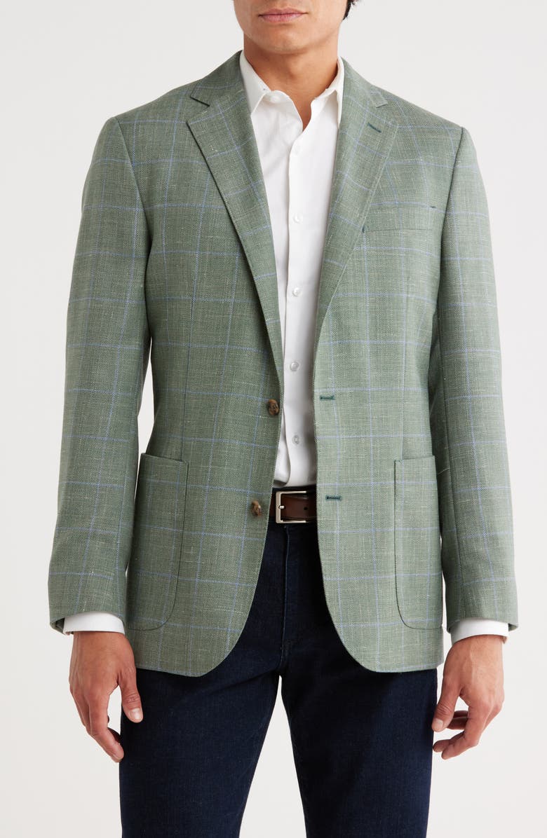 Brooks Brothers Classic Fit Windowpane Wool & Linen Hopsack Sport Coat, Main, color,
