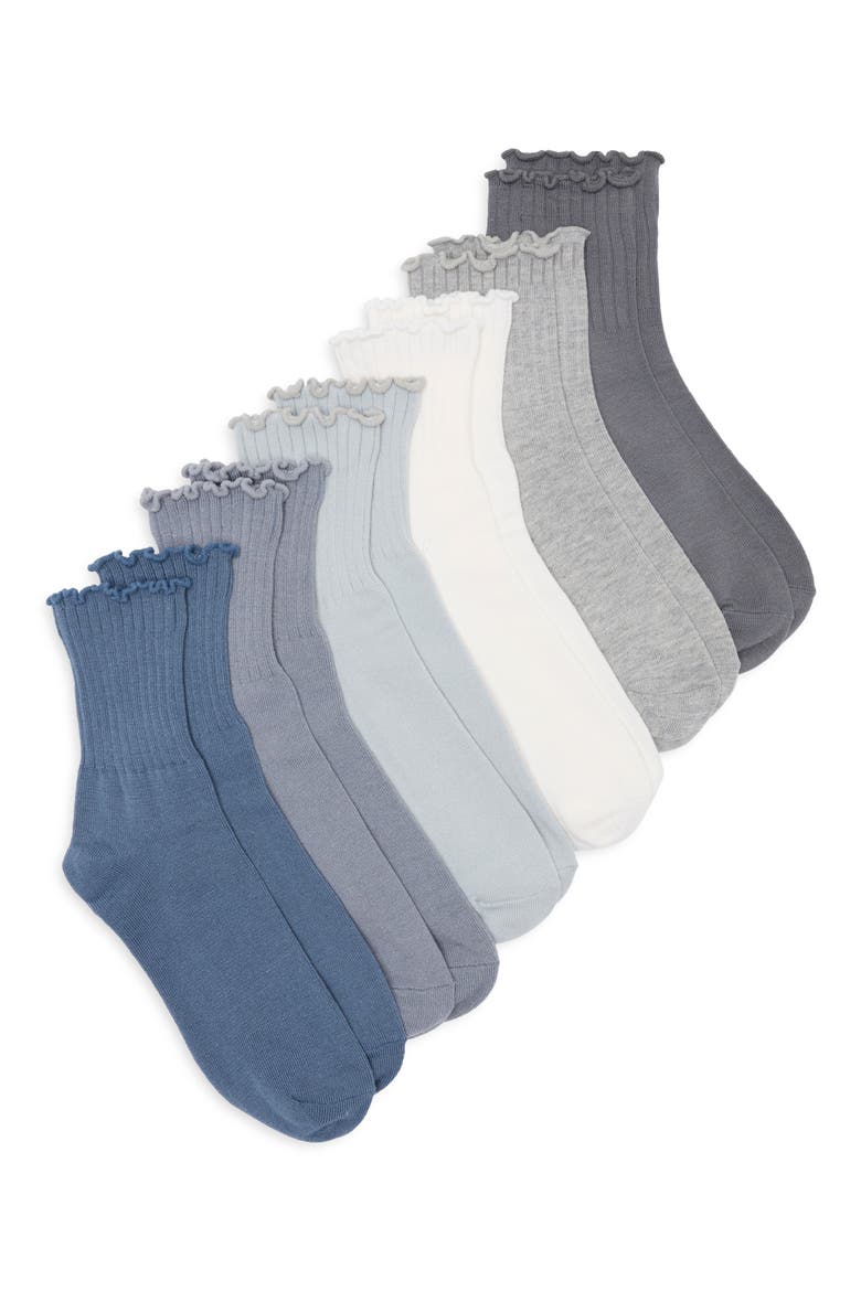 6-Pack Ruffle Edge Crew Socks, Main, color, COOL SOFT MULTI