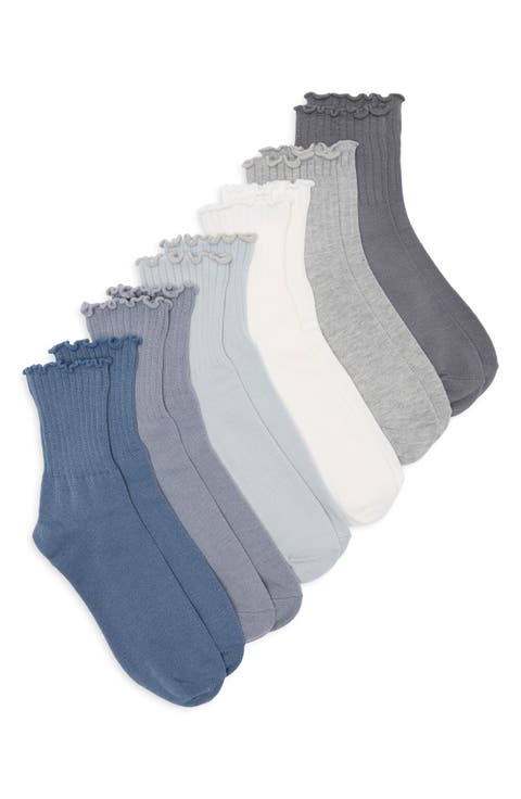 6-Pack Ruffle Edge Crew Socks