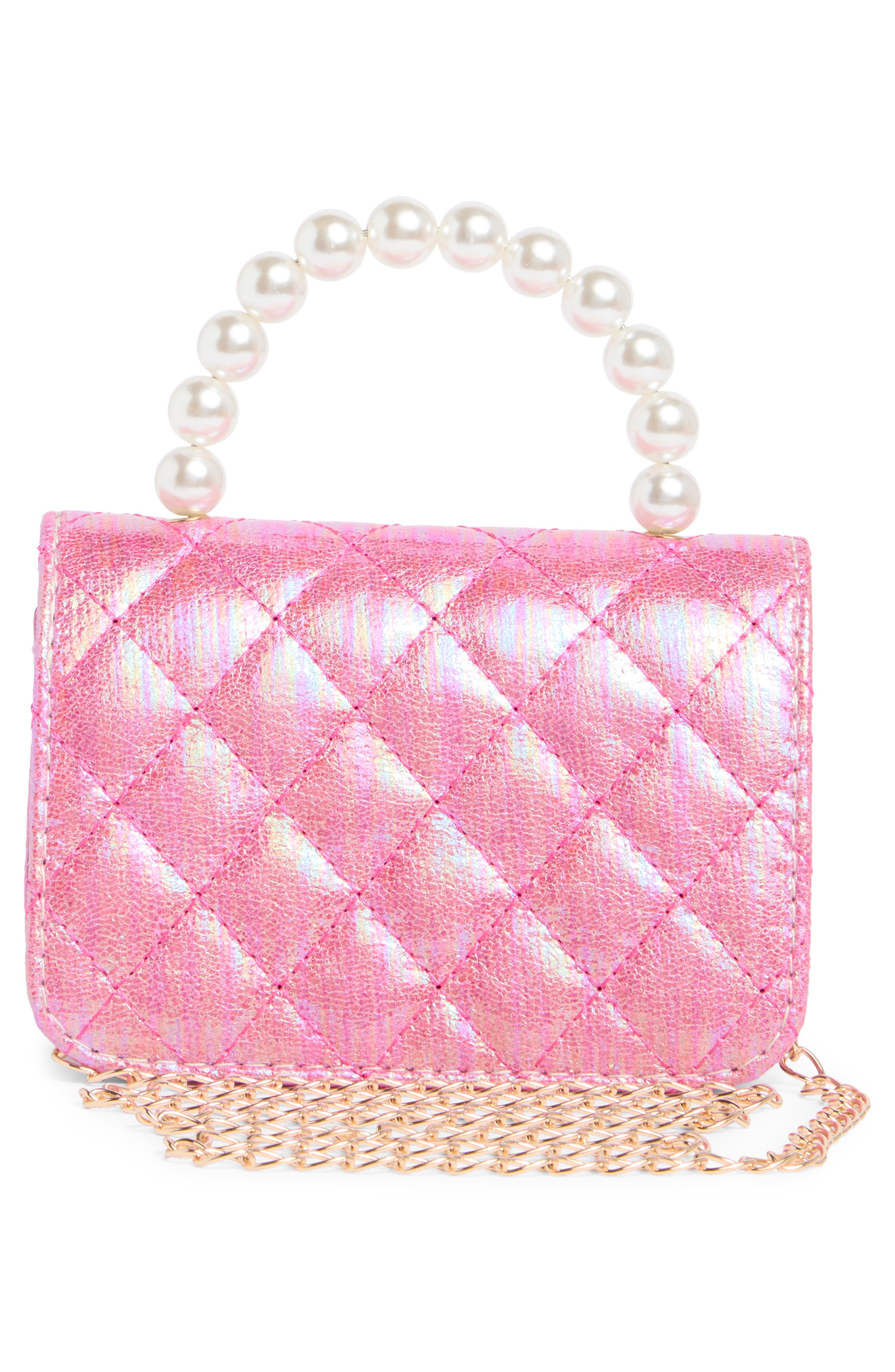 Piper & Jax Kids' Faux Pearl Bow Quilted Handbag, Alternate, color, Pink