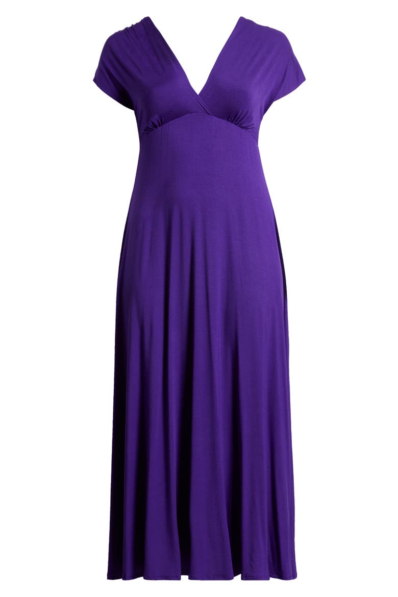 Empire Waist V-Neck Stretch Dress, Alternate, color, PURPLE