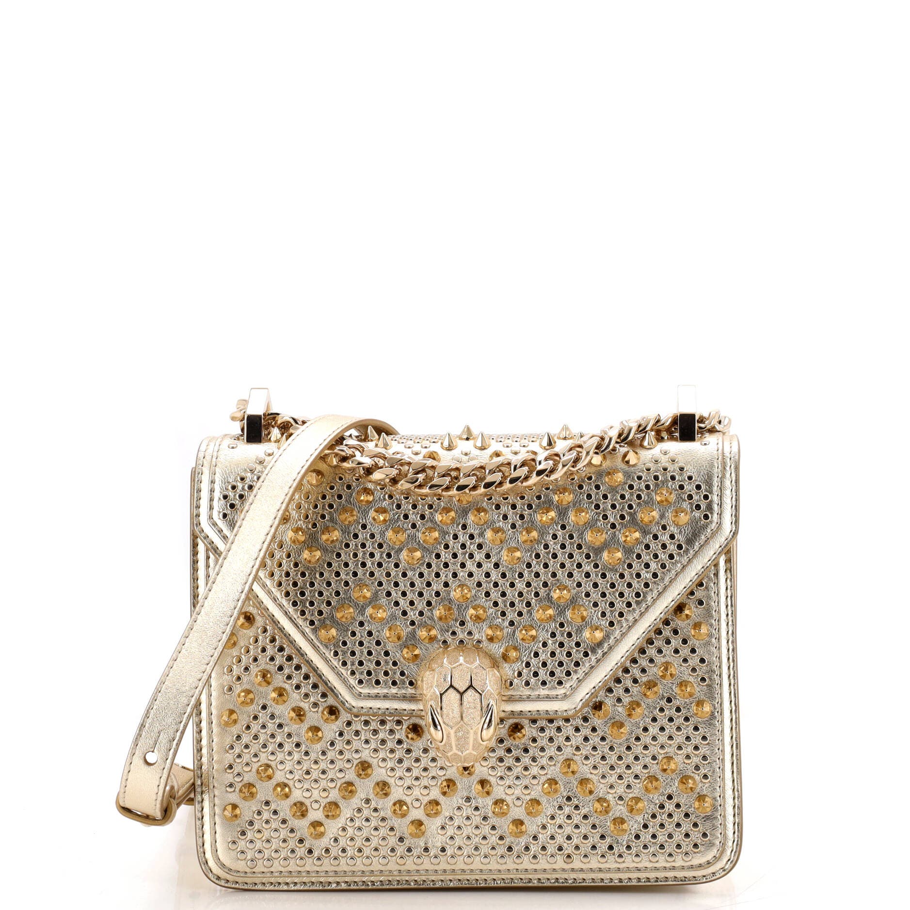 Serpenti Forever Square Shoulder Bag Full Studded Leather Small, Main, color, Metallic Gold