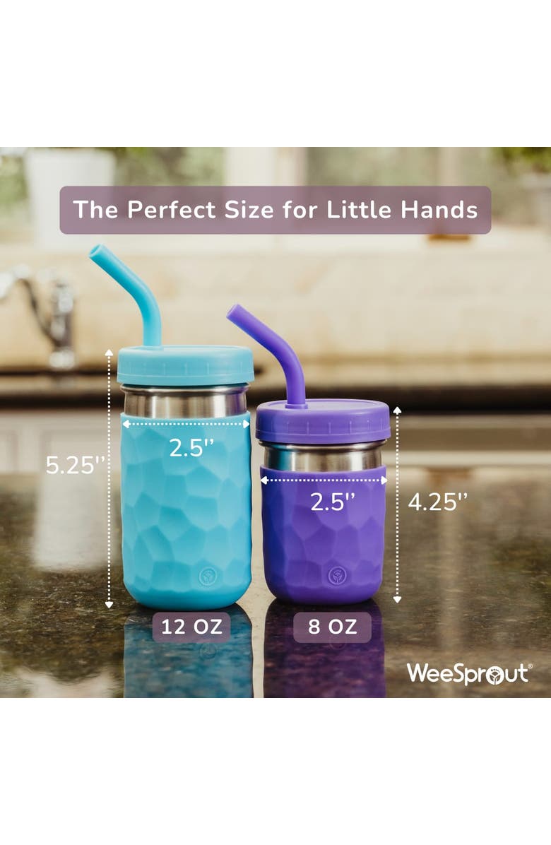 WeeSprout 2-in-1 Drinking Cups for Kids, Durable Stainless Steel Tumblers, Set of 4, Alternate, color, Green/Pink/Blue/Grey (12 Oz)