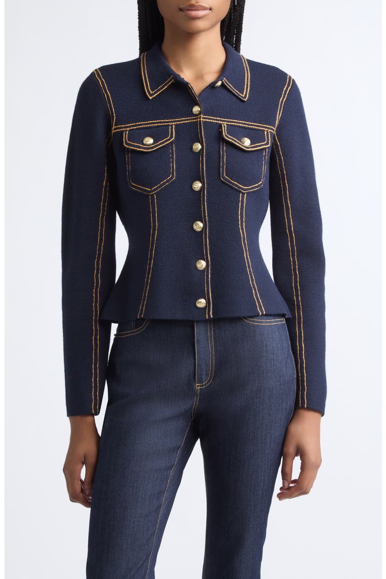 Canyon Wool Blend Knit Jacket, Main, color, NAVY/ SPRUCE YELLOW