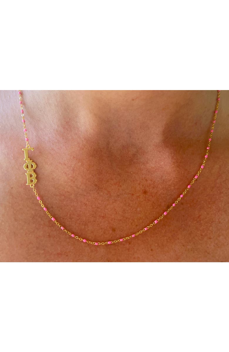 Color Shout Gamma Phi Beta Greek Letter Side Set Necklace, Alternate, color, Yellow Gold