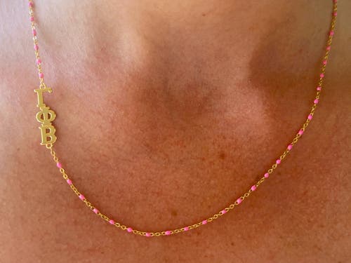 Color Shout Gamma Phi Beta Greek Letter Side Set Necklace In Gold