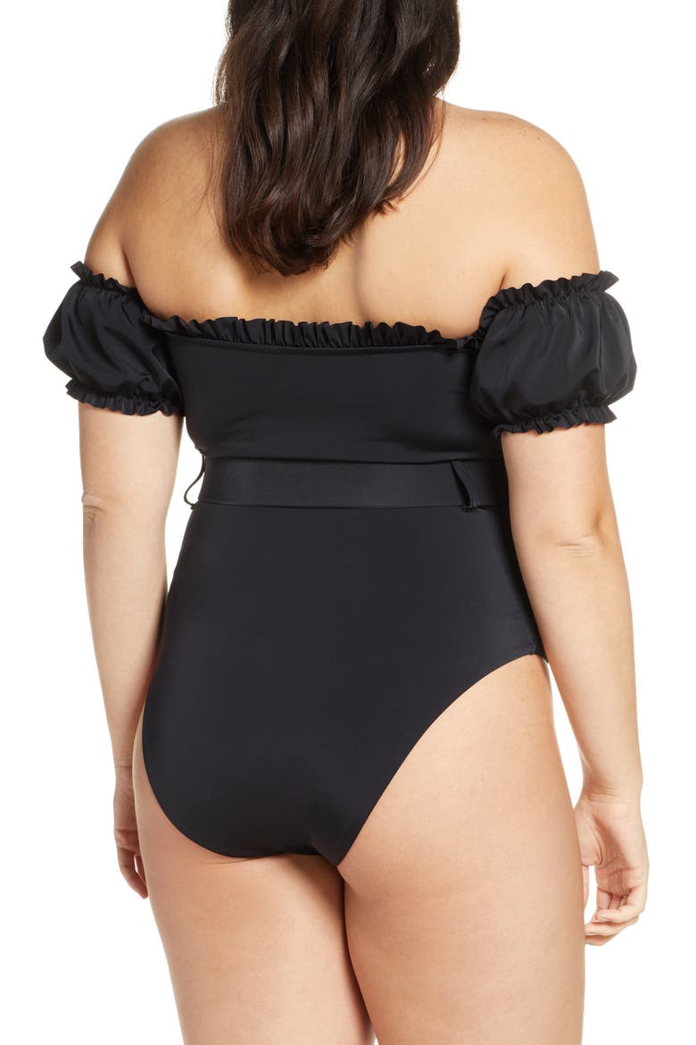 One-Piece Off the Shoulder Swimsuit (Nordstrom Exclusive), Alternate, color, BLACK