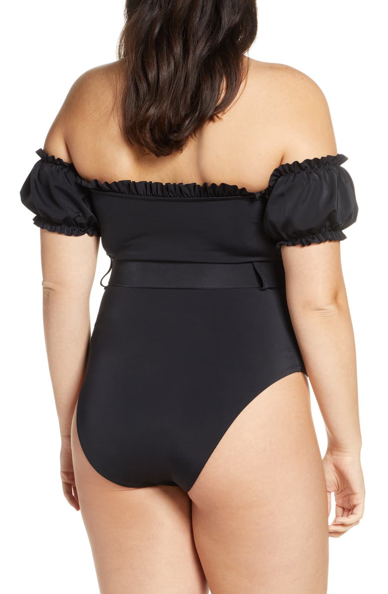 Something Navy One-Piece Off the Shoulder Swimsuit, Alternate, color,