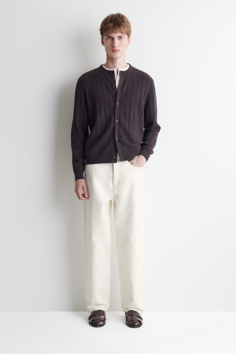 Ribbed Wool-Cotton Cardigan, Alternate, color, BROWN
