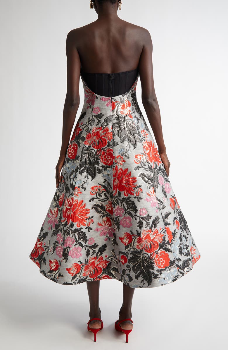 Carolina Herrera Embroidered Floral Print Strapless Tiered Silk Corset Minidress, Alternate, color, 