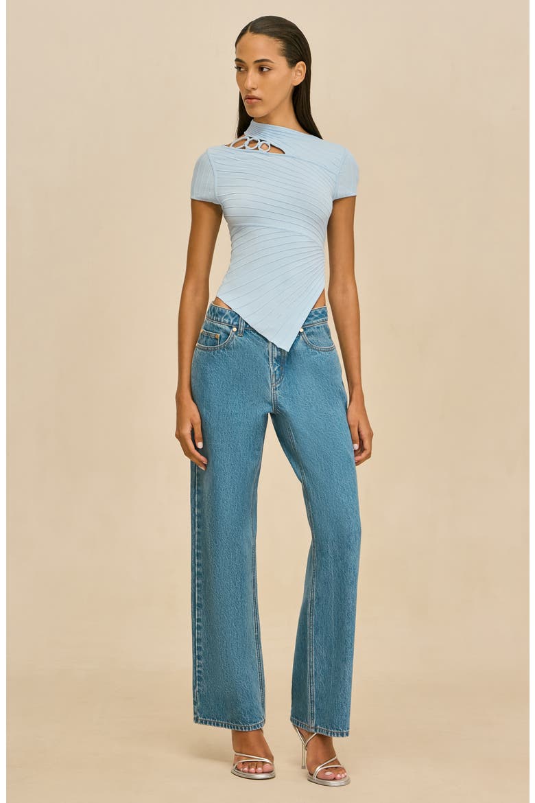 Nessi Asymmetric Cutout Knit Shirt, Alternate, color, COASTAL