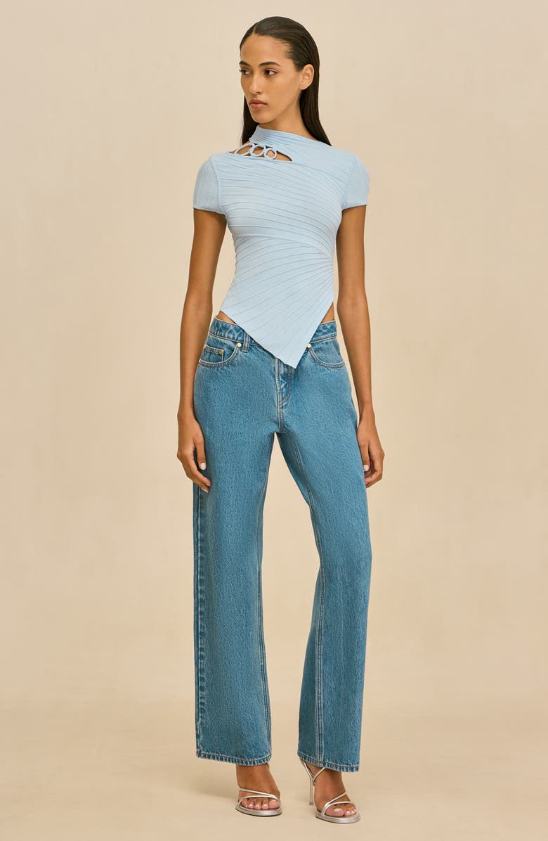 Cult Gaia Nessi Asymmetric Cutout Knit Shirt, Alternate, color, Coastal