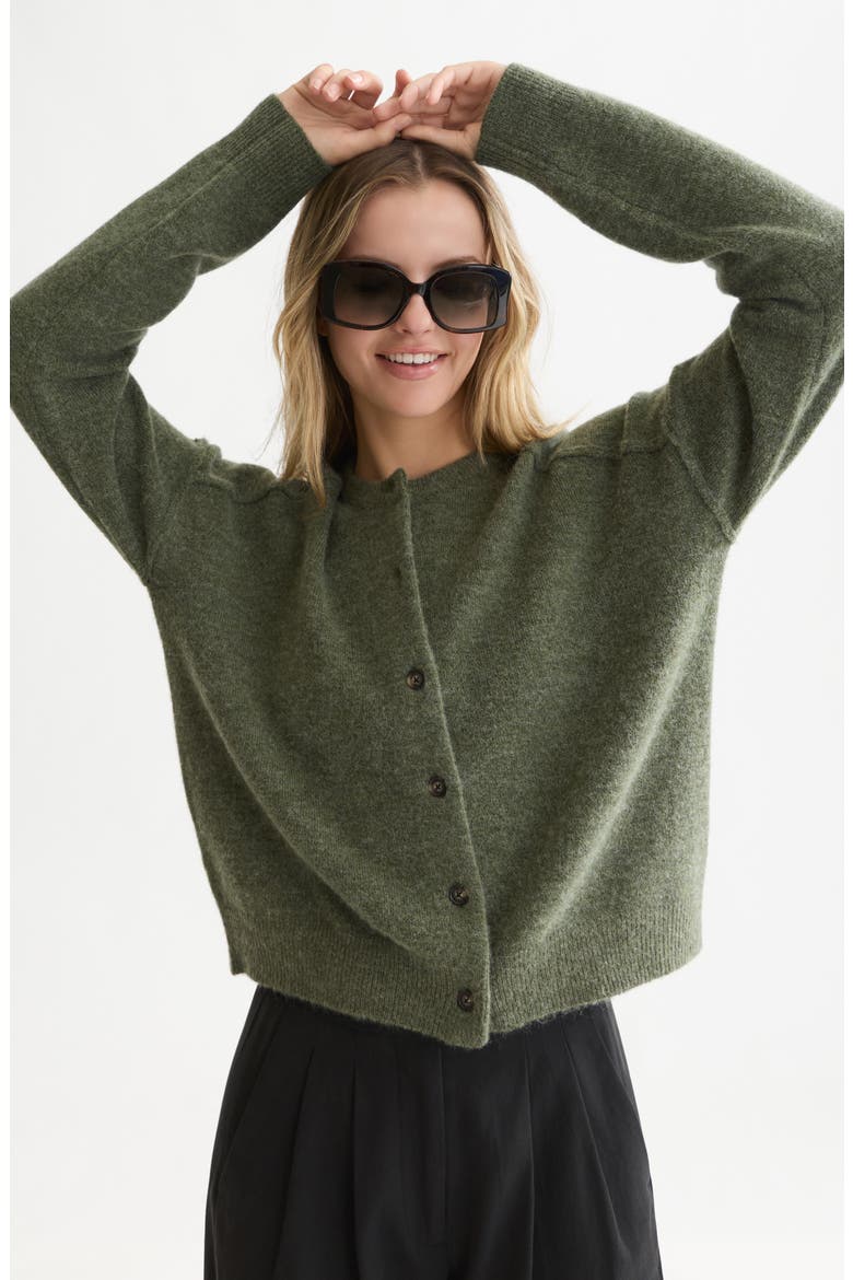 Fuzzy Relaxed Fit Cardigan, Alternate, color, THYME MELANGE