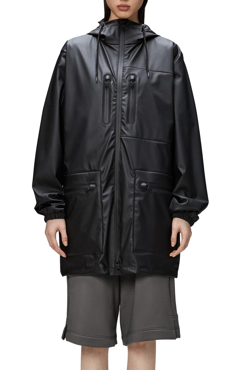 Rains Waterproof Cargo Long Rain Jacket, Main, color, Black