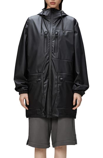 Rains Waterproof Cargo Long Rain Jacket In Black