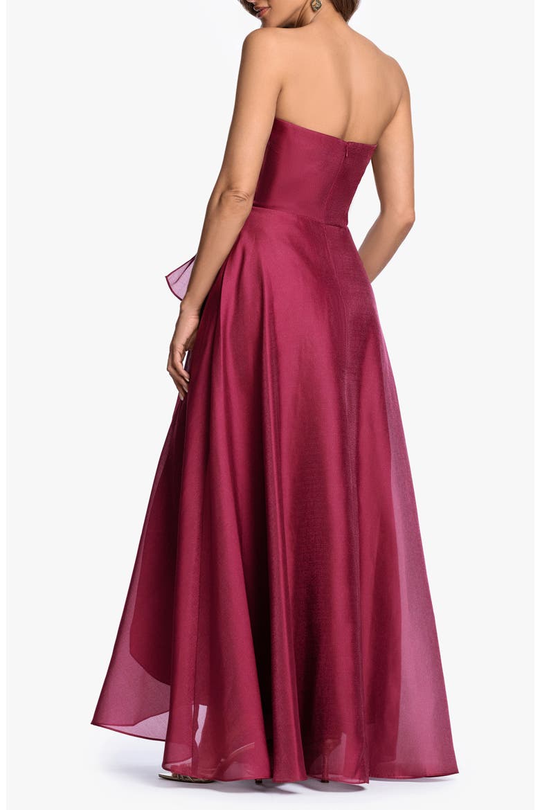 Strapless Ruffle Detail Metallic Organza Gown, Alternate, color, WINE