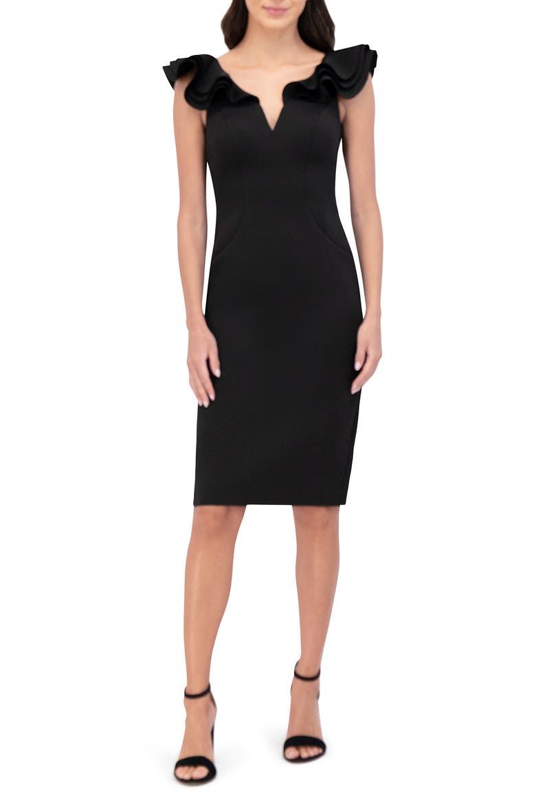 Ruffle Shoulder Sleeveless Cocktail Dress, Main, color, BLACK