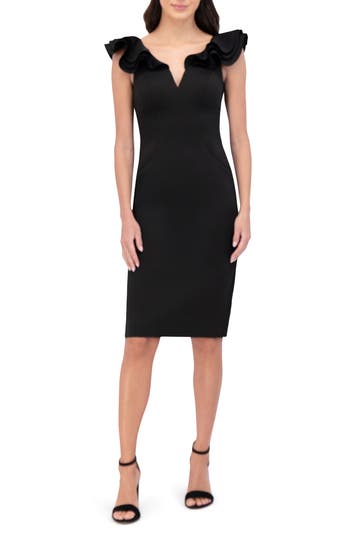 Eliza J Ruffle Shoulder Sleeveless Cocktail Dress in Black at Nordstrom Rack, Size 6