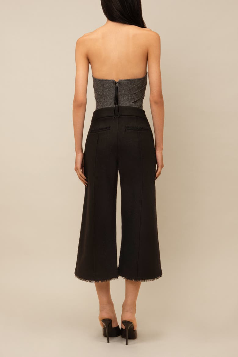 Salem Structured Thick Wool Ruffled-Hem Pant, Alternate, color, Black