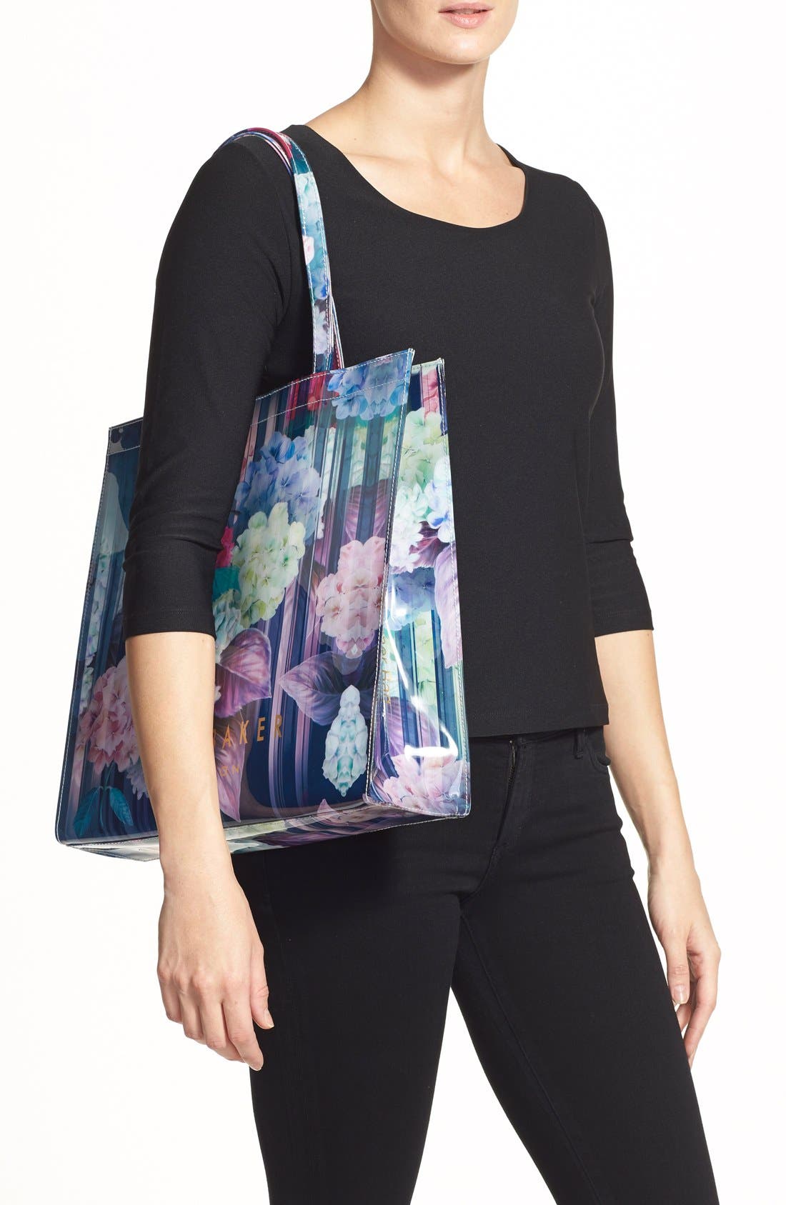'Danacon - Large Hydrangea Haze Icon' Tote, Alternate, color, NAVY