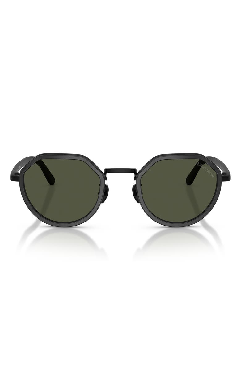 ARMANI 48mm Round Sunglasses, Main, color, Matte Black / Green