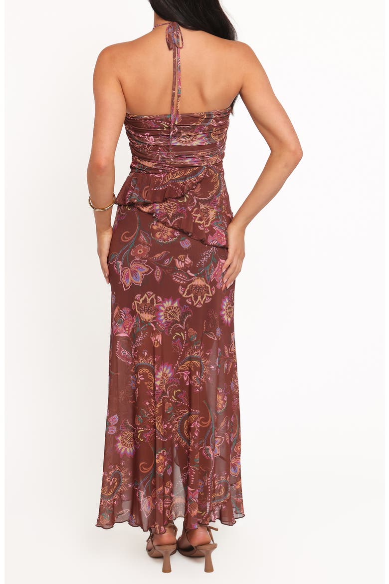 Sorbet Floral Print Halter Dress, Alternate, color, BROWN FLORAL