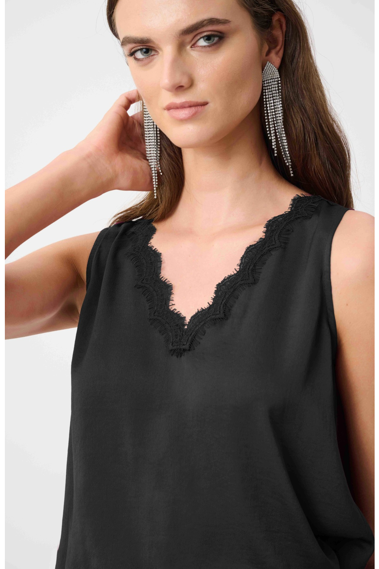 Recycled Satin Sleeveless V-Neck Top, Alternate, color, black