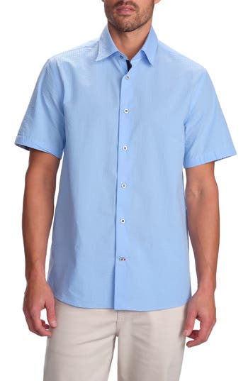 Studio Garnet Los Angeles Seaside Short Sleeve Cotton Seersucker Button-up Shirt In Blue