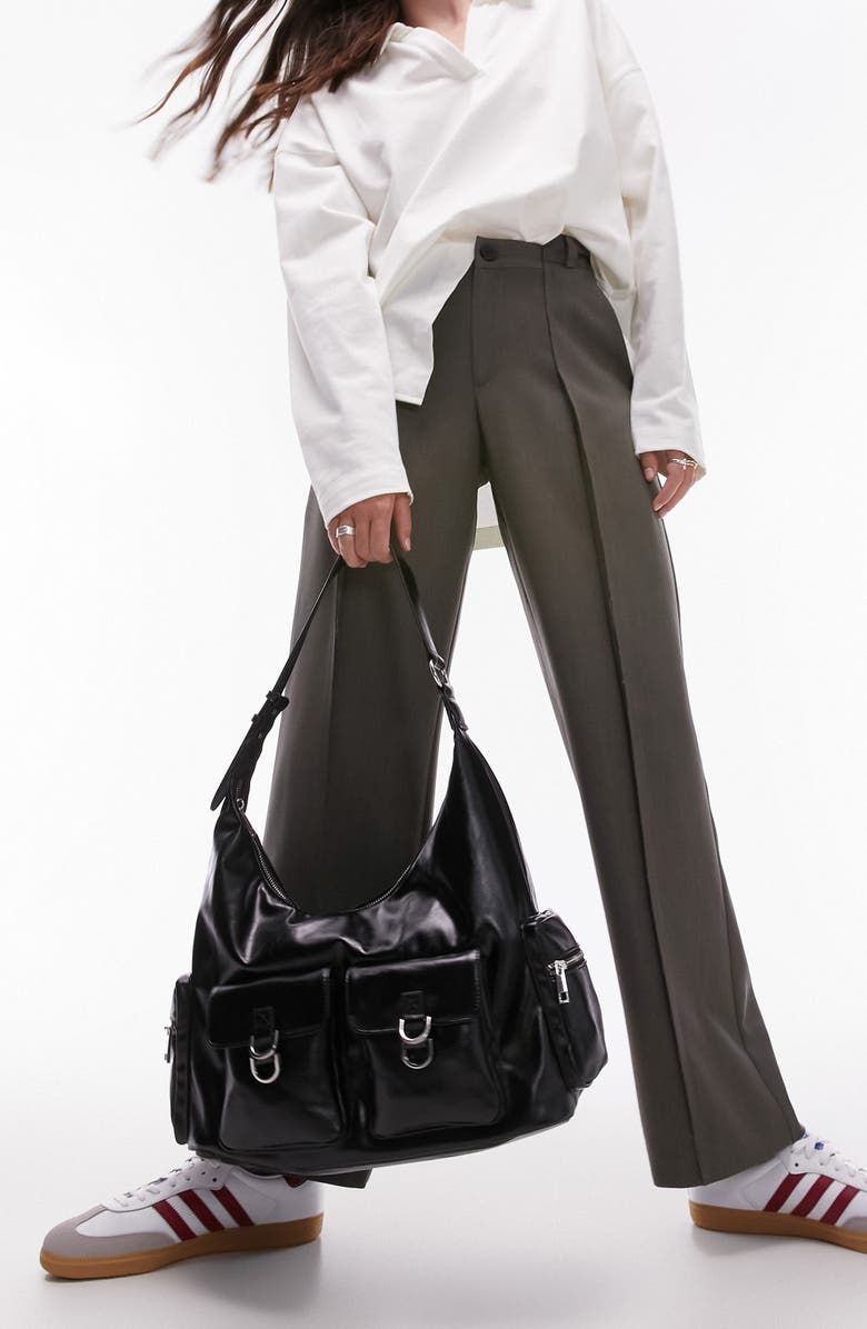 Topshop Tessie Slouchy Faux Leather Tote, Alternate, color,