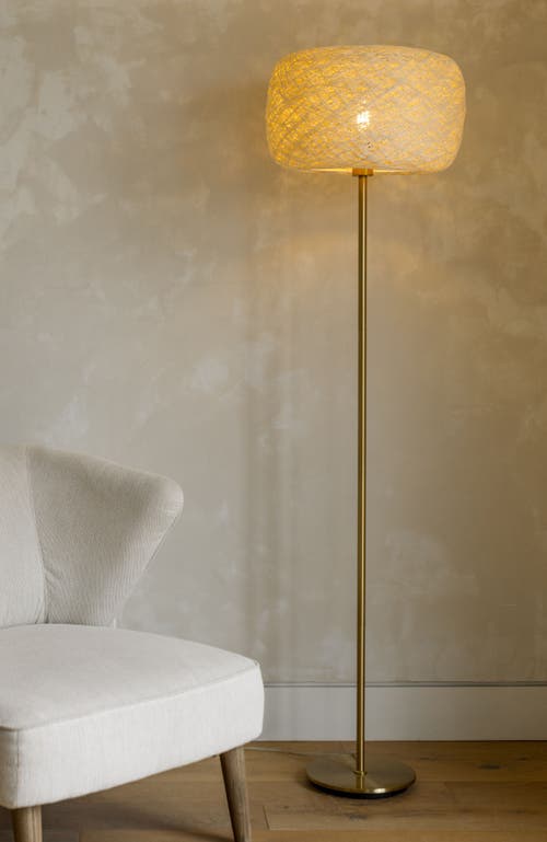 Brightech Rowan 66' Led Floor Lamp With Woven Thread Shade In Antique Brass