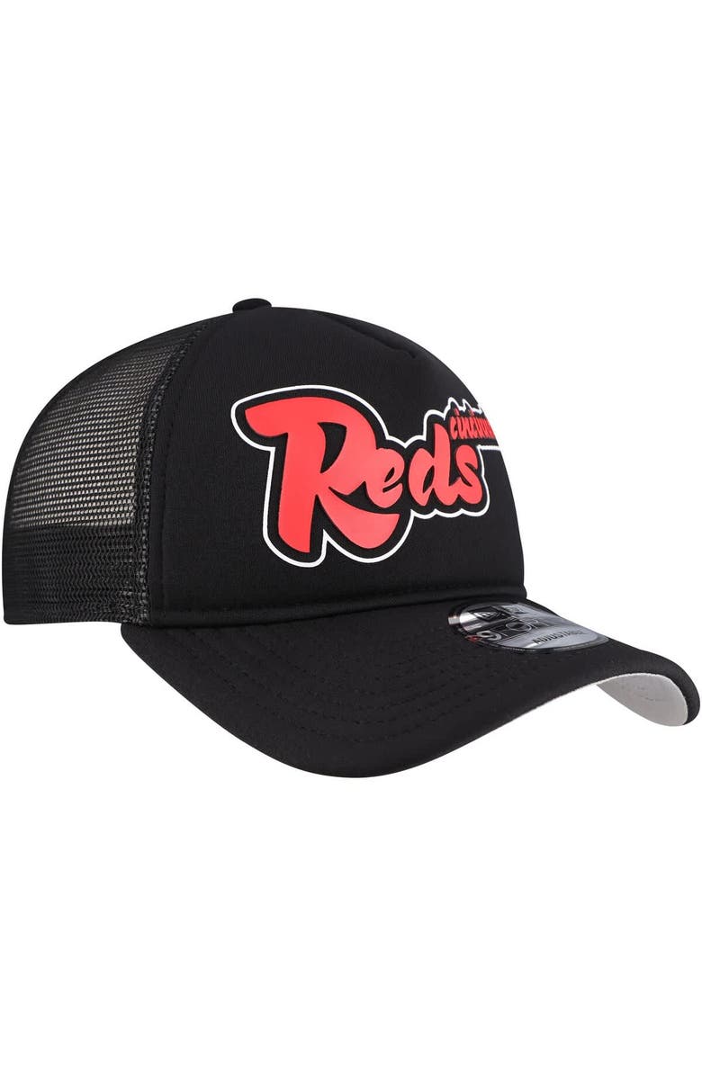 New Era Men's New Era Black Cincinnati Reds Retro Bold A-Frame Trucker 9FORTY Adjustable Hat, Alternate, color, Black