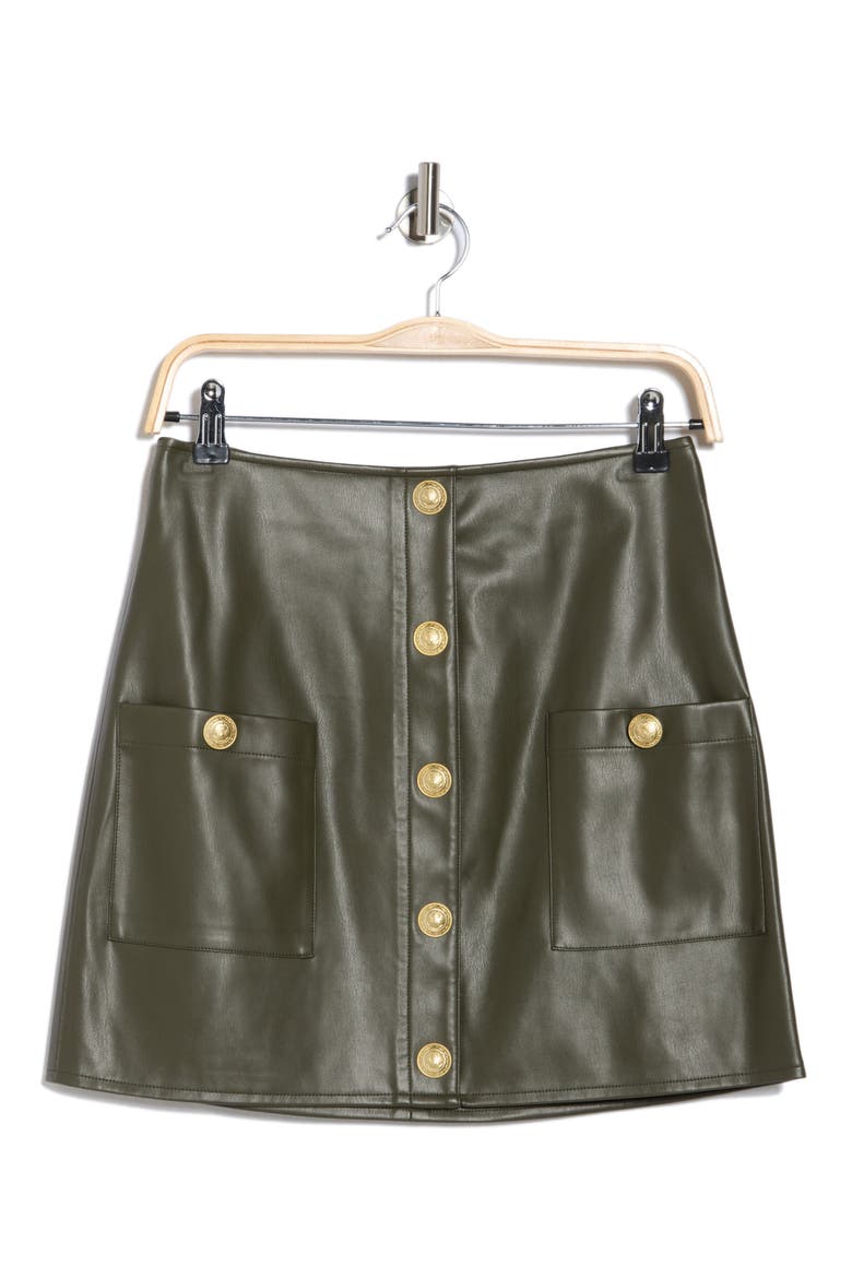 Truman Snap Faux Leather Miniskirt, Alternate, color, ARMY