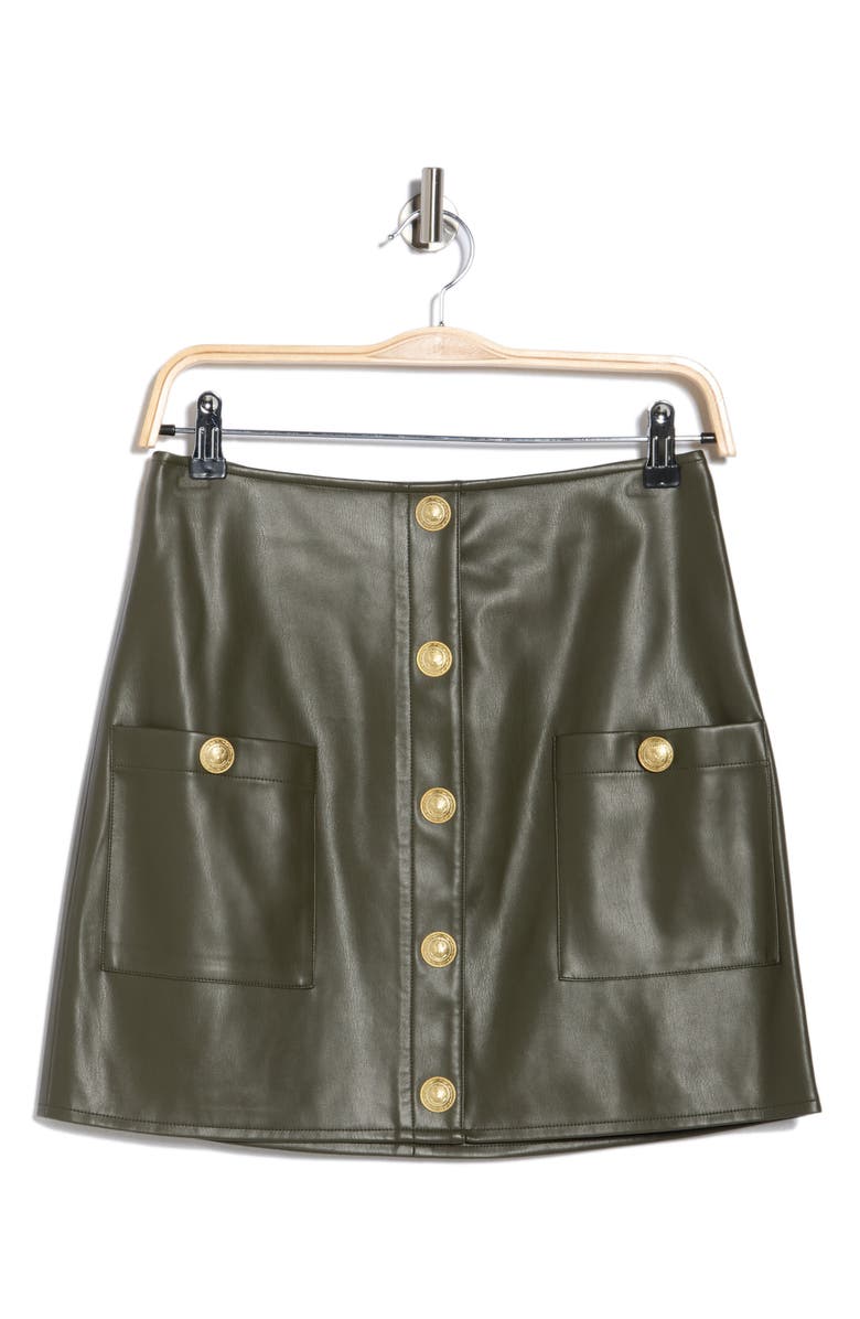 L'AGENCE Truman Snap Faux Leather Miniskirt, Alternate, color, Army