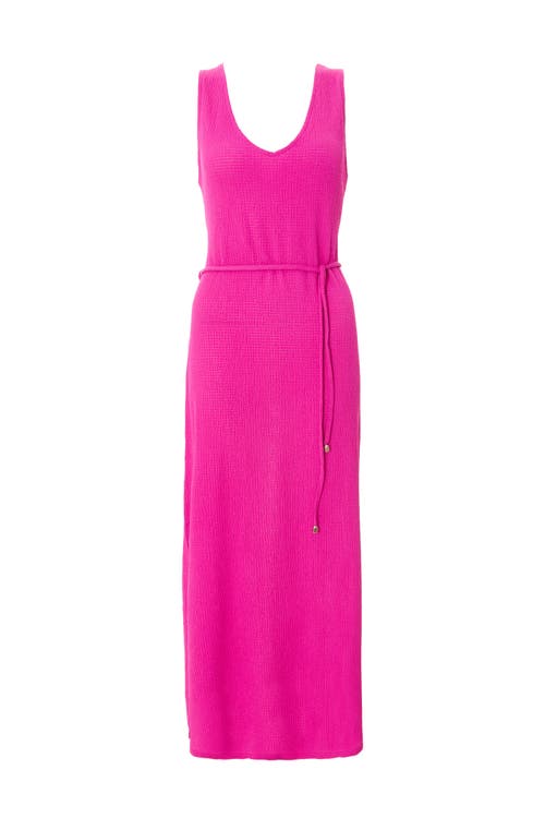 Quiz V Neck Maxi Dress With Tie Belt Detail In Magenta