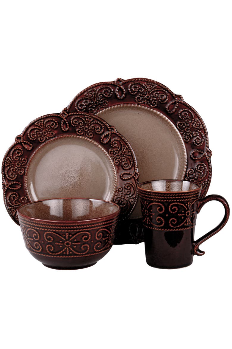 Salia 16 Piece Stoneware Dinnerware Set, Alternate, color, Brown