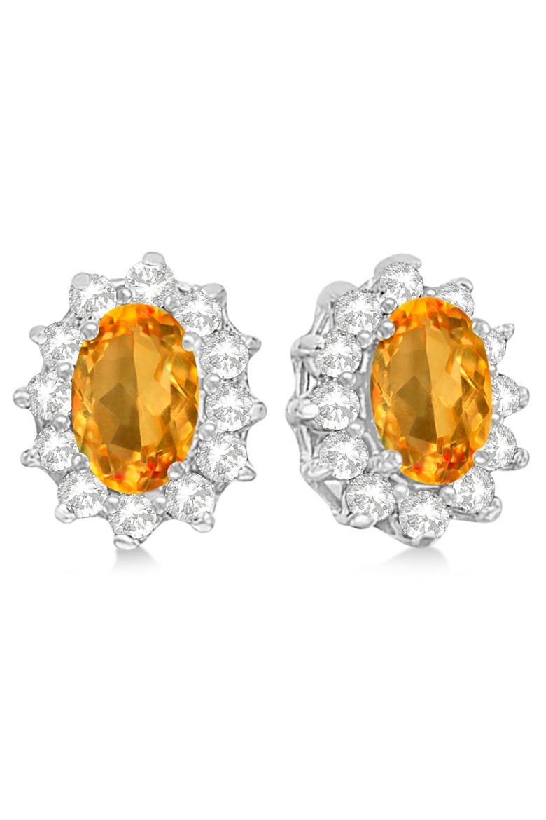 Oval Citrine & Diamond Accented Earrings 14k, Main, color, 2.05ct/White Gold