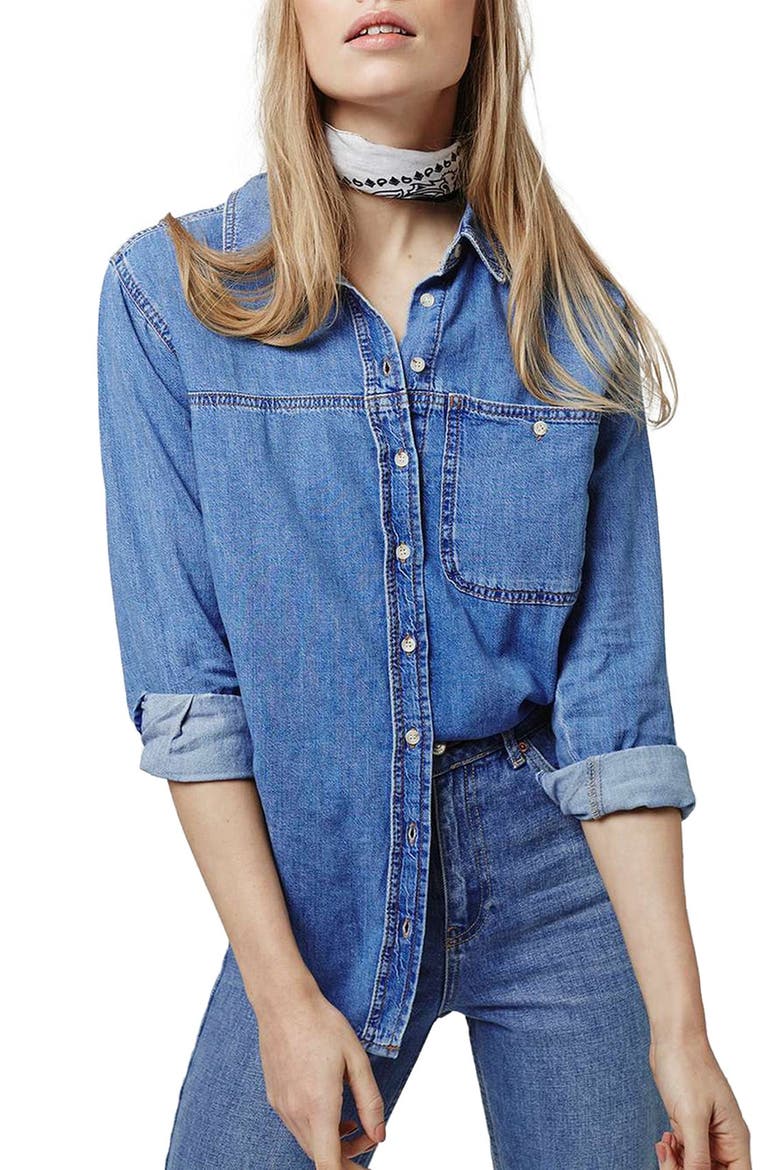 'Elton' Oversized Denim Shirt, Main, color, MID DENIM